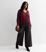 New Look Curves Purple Animal Print Crinkle Jersey Long Sleeve Twist Front Top